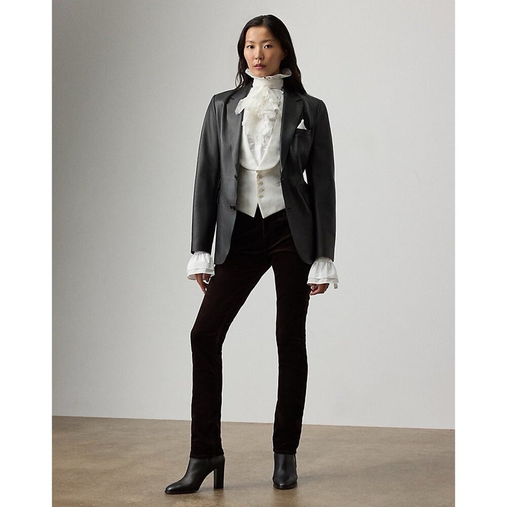 Ralph Lauren Black Label Sz 2 Seth Stretch Velvet Pant Skinny Long Classic